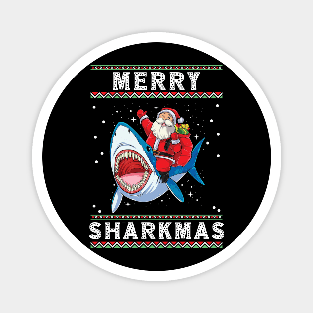 Merry Sharkmas Shark Santa Ugly Christmas Lights Boys Xmas Magnet by GoodArt